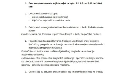 OBAVI JEST O UPISU UČENIKA U PRVI RAZRED ŠK. GOD. 2025./2026.