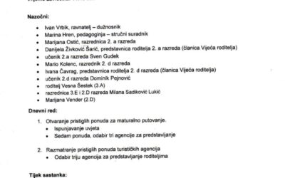 ZAPISNIK sastanka povjerenstva za provedbu javnog poziva i izbor najpovoljnije ponude za maturalno putovanje