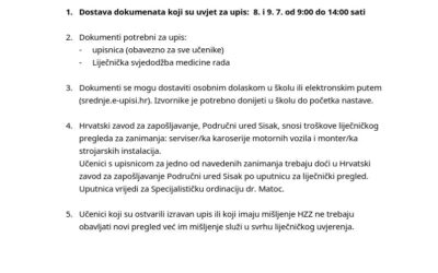 O B A V I J E S T  O UPISU UČENIKA U PRVI RAZRED ŠK. GOD. 2026./2027.